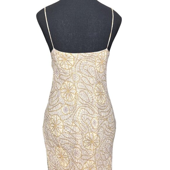 90s Beige Floral Ruffle Hem Dress Elegant Slip Style Maxi Gown Neutral - Picture 4 of 10